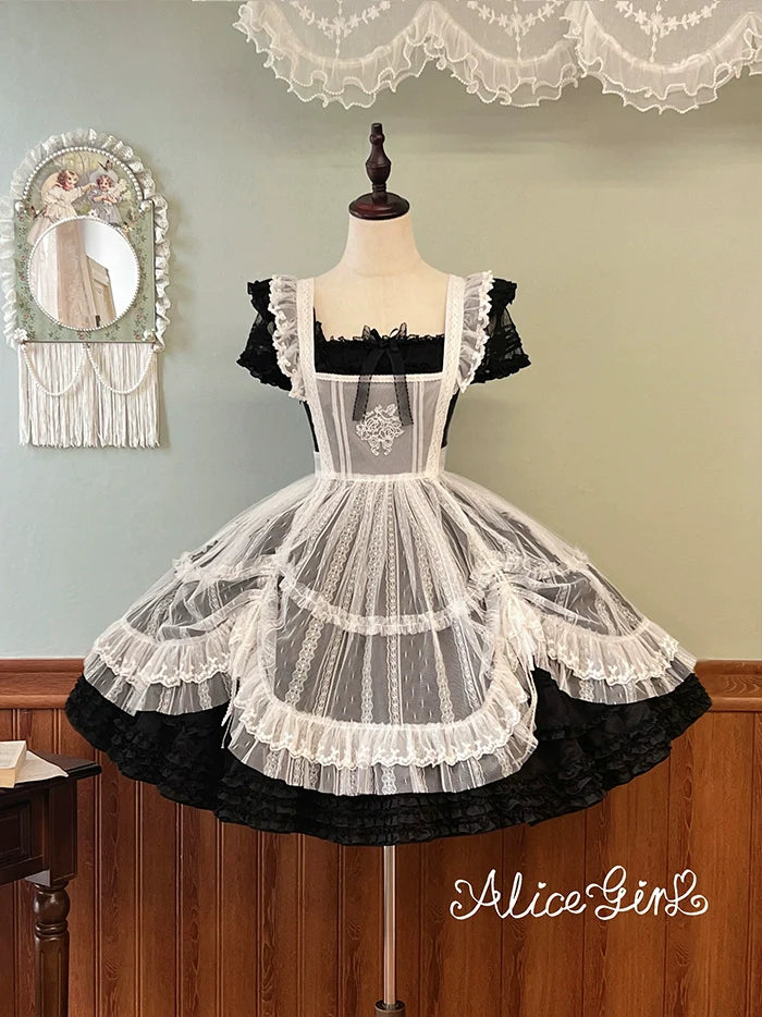 Alice Girl - Elegant Lolita Embroidered Apron with Adjustable Strap