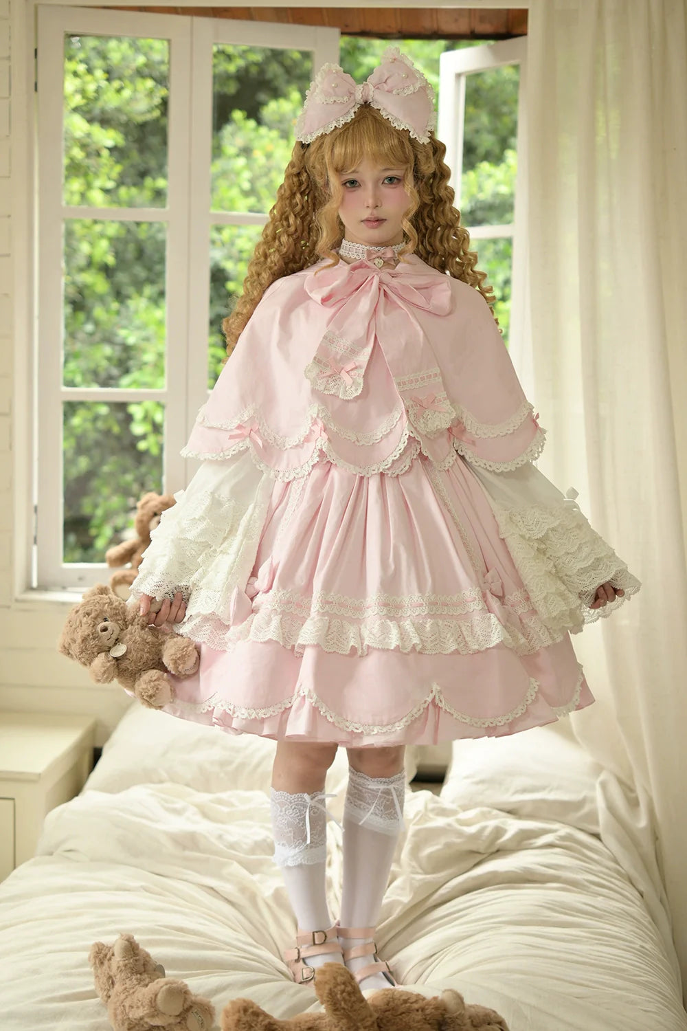 Miss Point - Vintage Petal Rabbit - Old School Lolita OP Cotton Dress With Petal-Shaped Hem