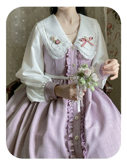 EESSILY - Window Rose - Classic Lolita OP Front Buttoned Embroidery Lolita Dress