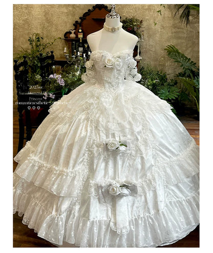 Diamond Honey - Love and Roses - Princess Bridal Wedding Lolita Dress With Rose Detail and Tiered Skirt