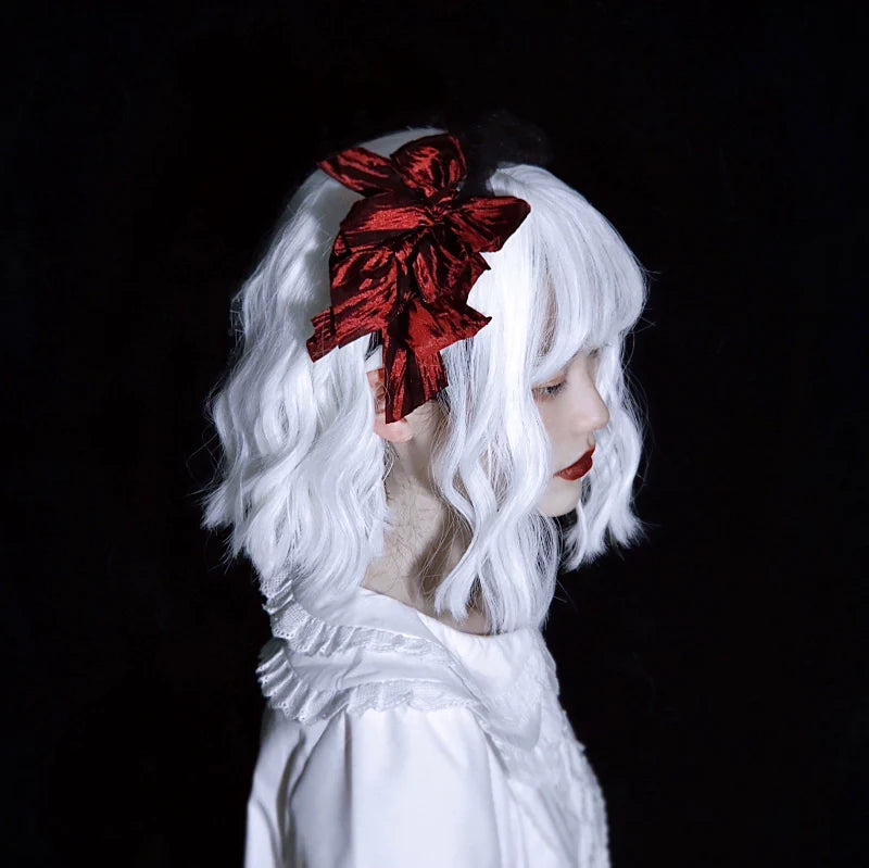 Strange Sugar - Gothic Lolita KC Black Wine Red Ruffled Bow Hair Accessories