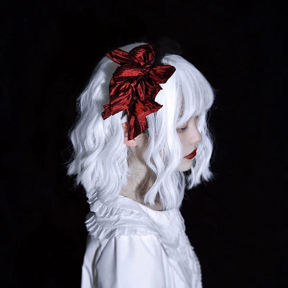 Strange Sugar - Gothic Lolita KC Black Wine Red Ruffled Bow Hair Accessories