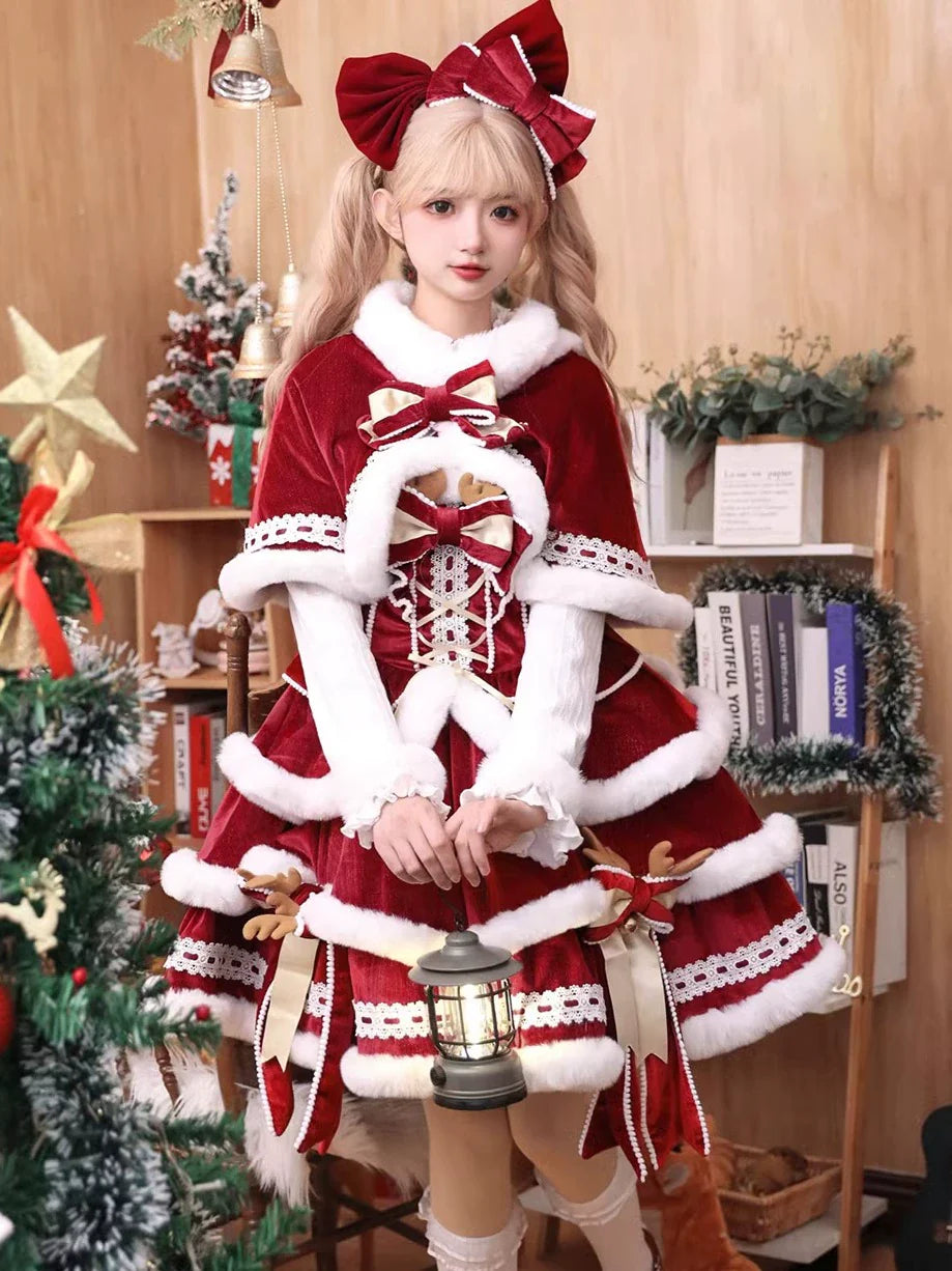 Matutu - Sweet Lolita JSK Suit Christmas Lolita Cape and Dress