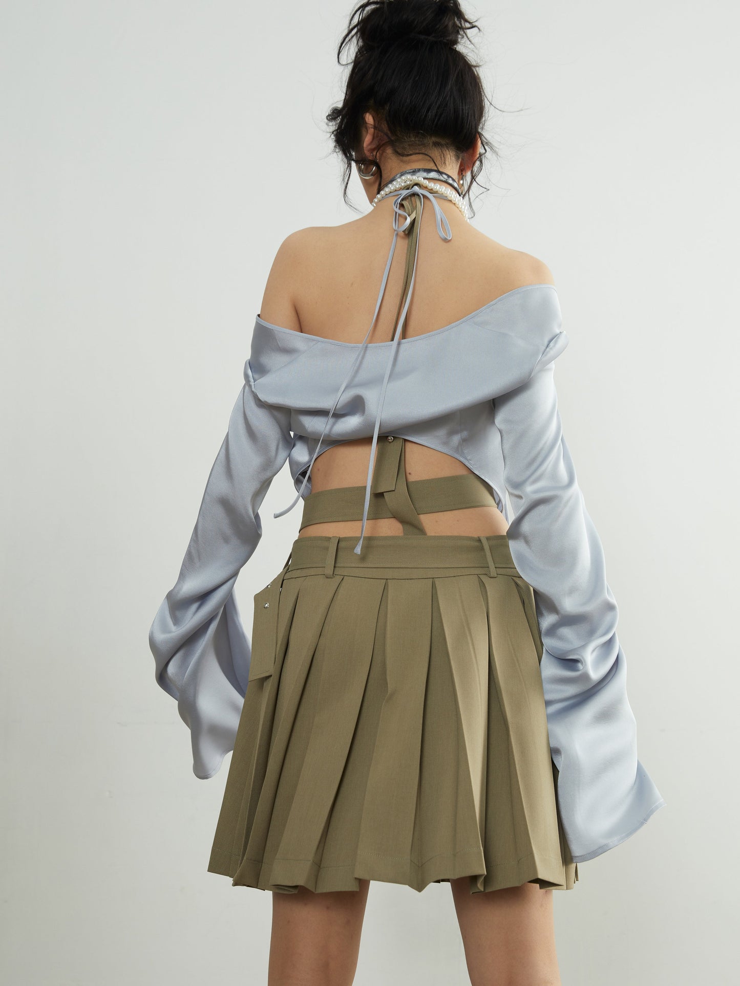 Hollow Belt Decoration Pleated Suspender Skirt