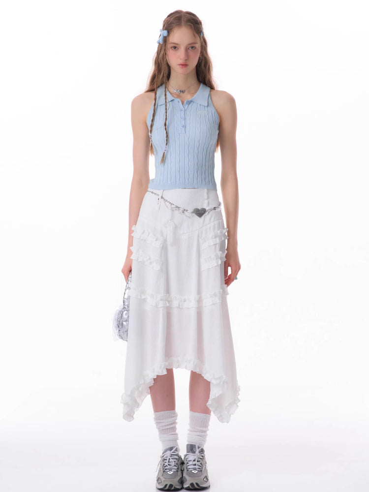 High waist slim lace white skirt【s0000007832】