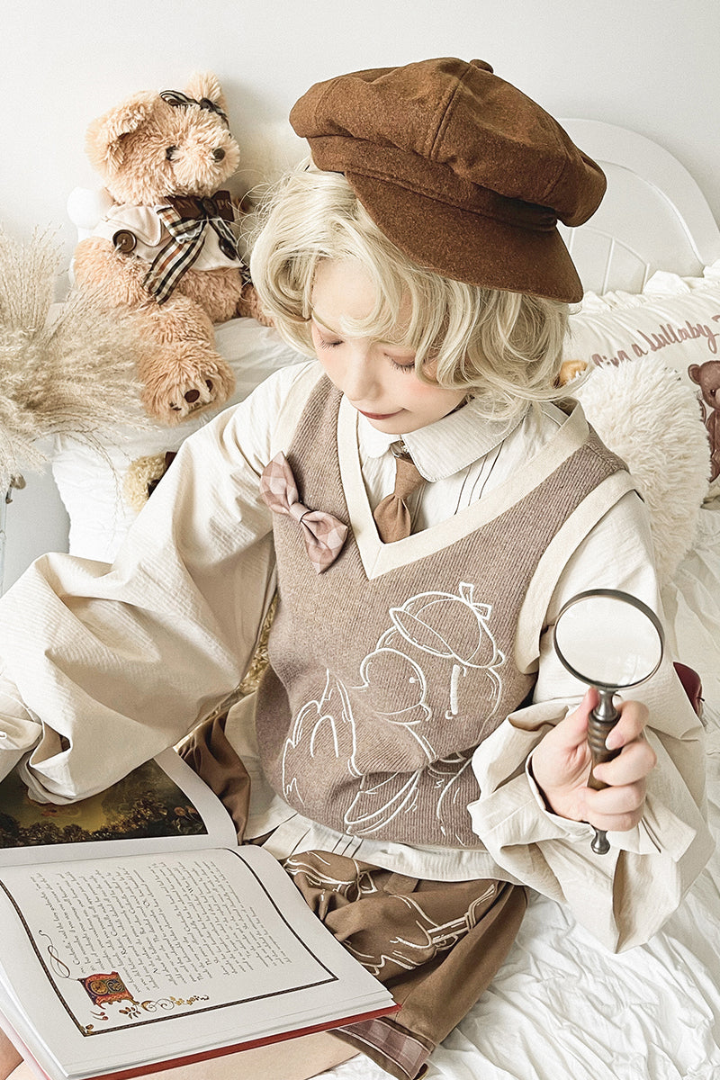 Piggy Bun - Famous Detective Goose - Ouji Lolita Retro Brown Sweater Vest
