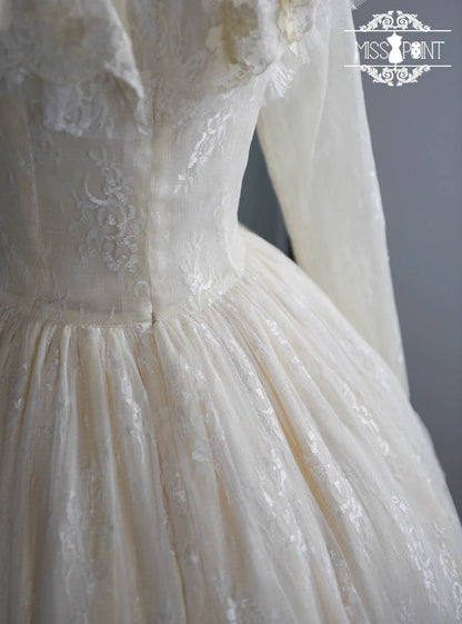 Miss Point - Dawn Girl - Reto Elegant lolita OP Dress Lace Long Sleeve