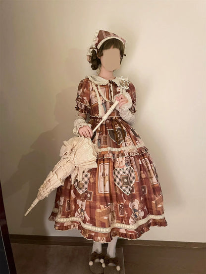 Babyblue - Gretel Bear - Vintage Lolita Dress Teddy Bear Prints Dress