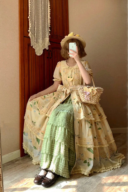 Miss Point - Lemon Chick - Country Lolita Printed OP With Button Front