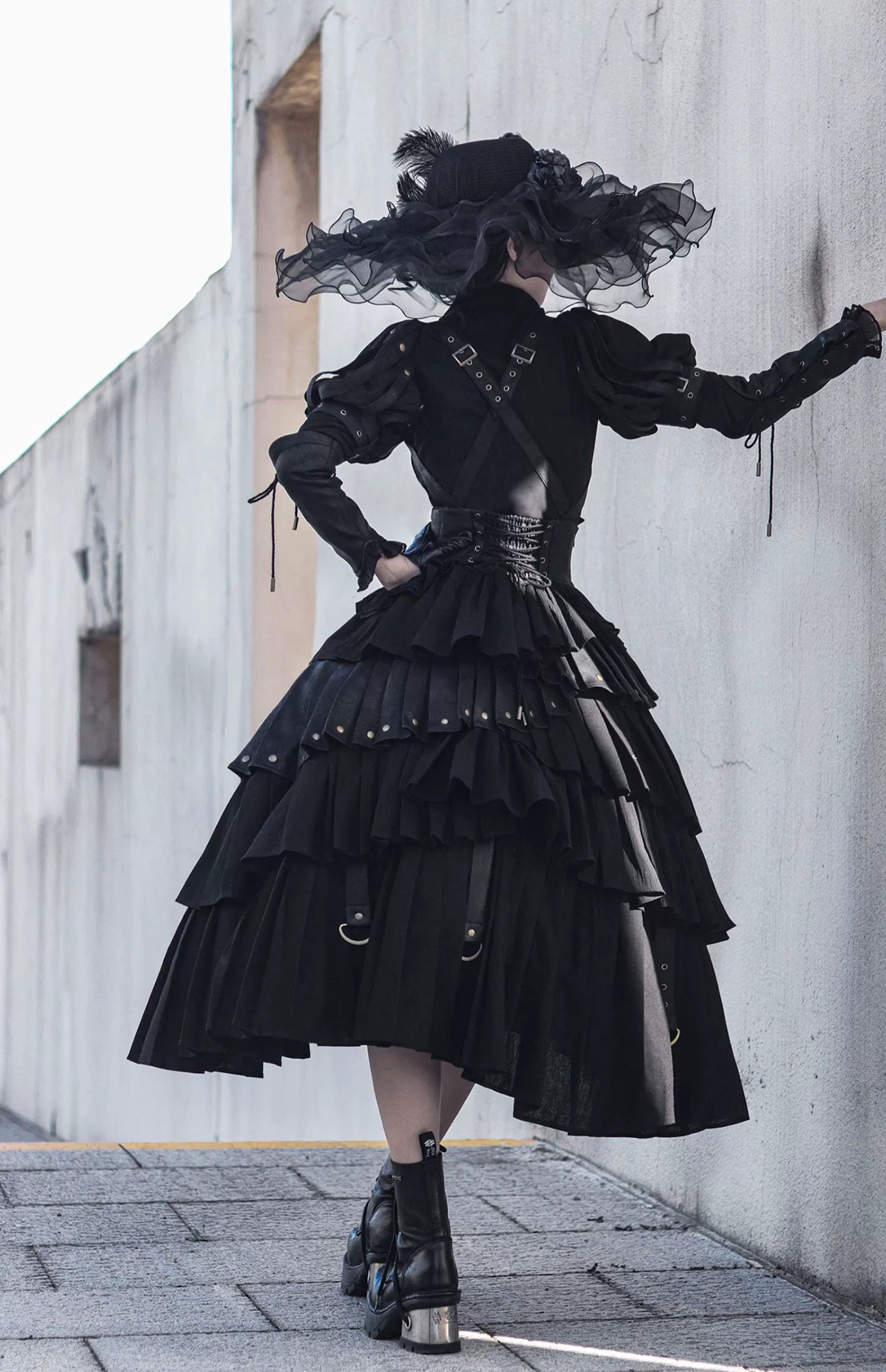 FOXTROT - Black Mist Beloved - Corset Gothic Lolita SK, Shirt, Faux Leather Cage Overlay