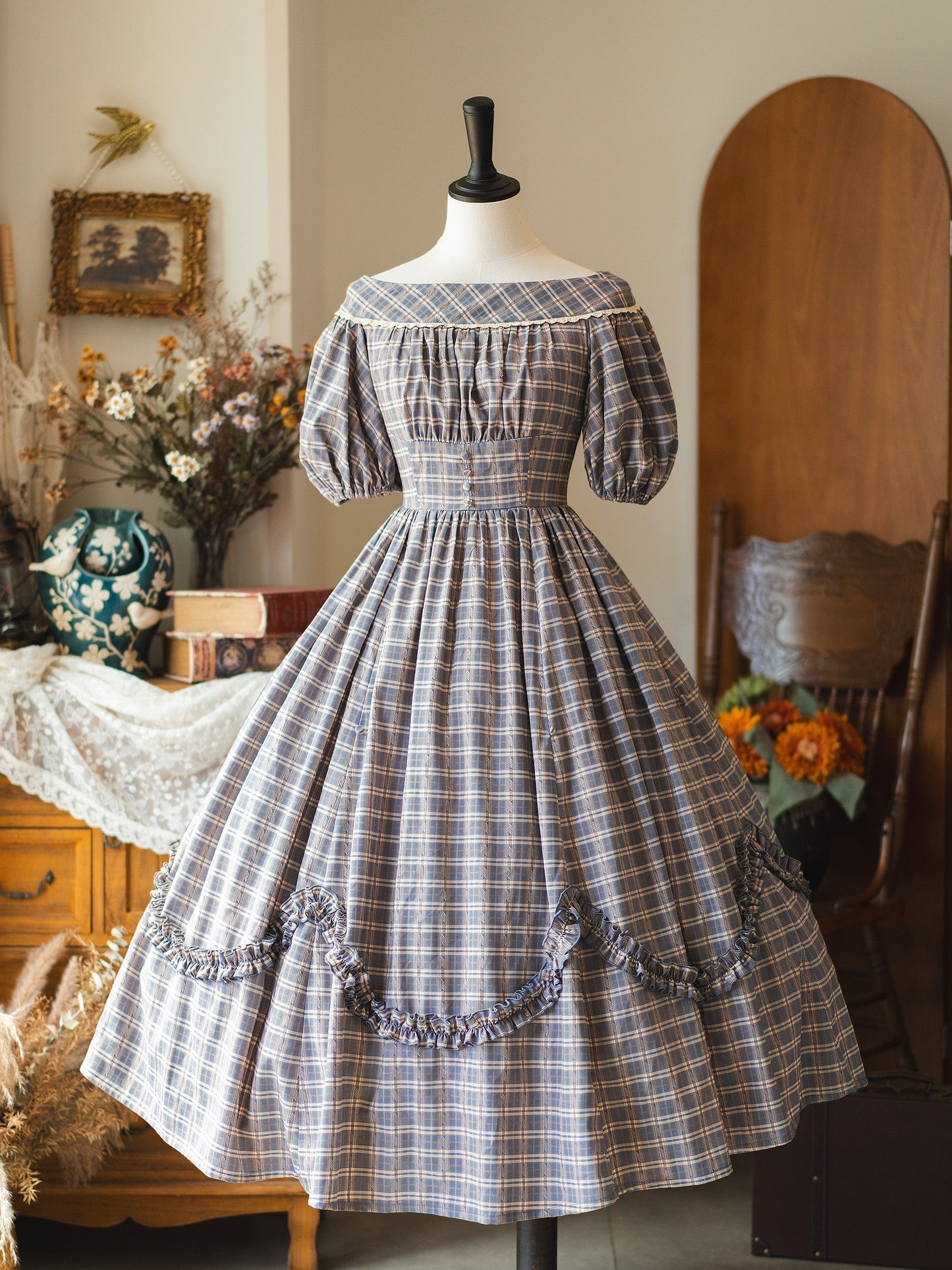 Forest Wardrobe - Forest Picnic - Classic Lolita OP Dress with Off-Shoulder and Lifting Hem