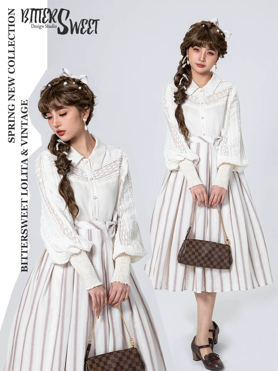 Bitter Sweet - Late Spring - Vintage Lolita Shirt Lace Long Sleeve Blouse