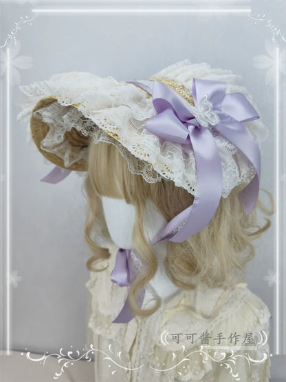 Cocoa Jam - Country Lolita Bonnet Lace Flower Flat Cap Multicolors Customized