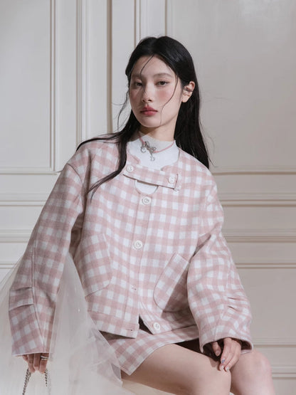 Plaid jacket + skirt【s0000007221】