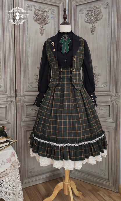 Miss Point - Rose - Elegant Lolita Fishbone Grid Skirt Customized