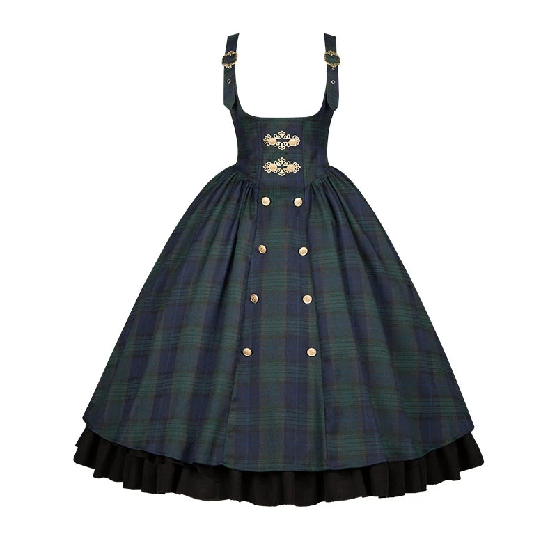 With PUJI - Berlin Souvenir - Plaid Preppy Style Lolita Bust Supporting JSK Outfit