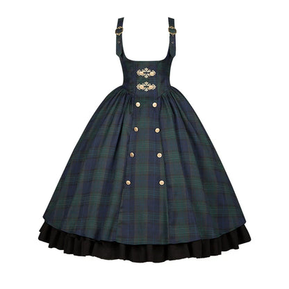 With PUJI - Berlin Souvenir - Plaid Preppy Style Lolita Bust Supporting JSK Outfit