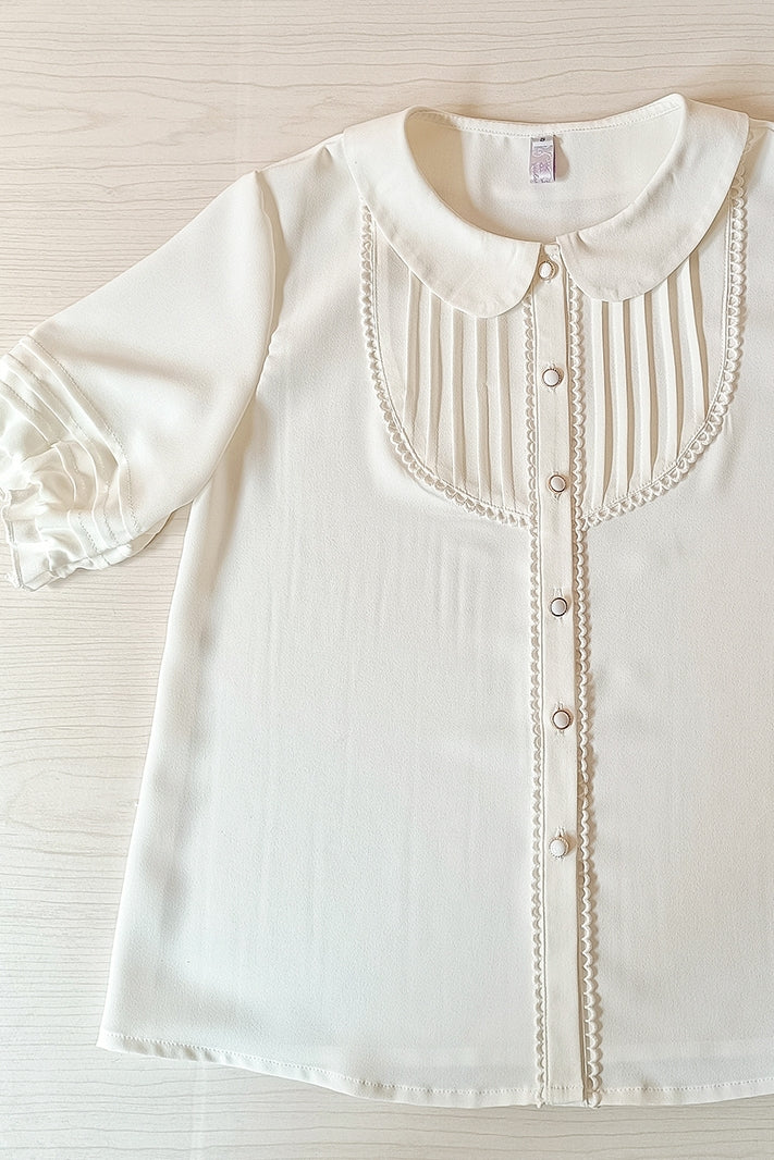 Youlan Lane - Elegant Lolita Chiffon White Short Blouse