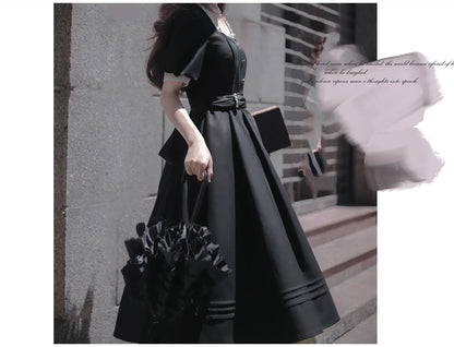 HuTaoMuJK - Thoughts - Vintage Lolita OP Dress Square Neckline Black Lolita Dress