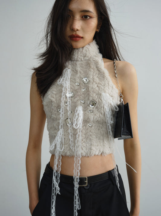 Fur Lace Tassel Sleeveless Top