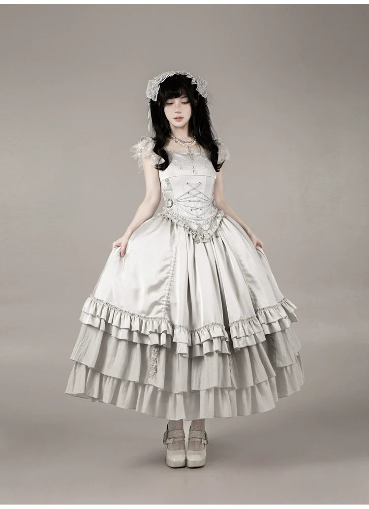 With PUJI - Letter and Poetry ﾂｷ Humanoid Robot - Silver Gothic Lolita Mermaid Skirt Set