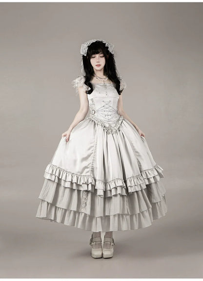 With PUJI - Letter and Poetry ﾂｷ Humanoid Robot - Silver Gothic Lolita Mermaid Skirt Set