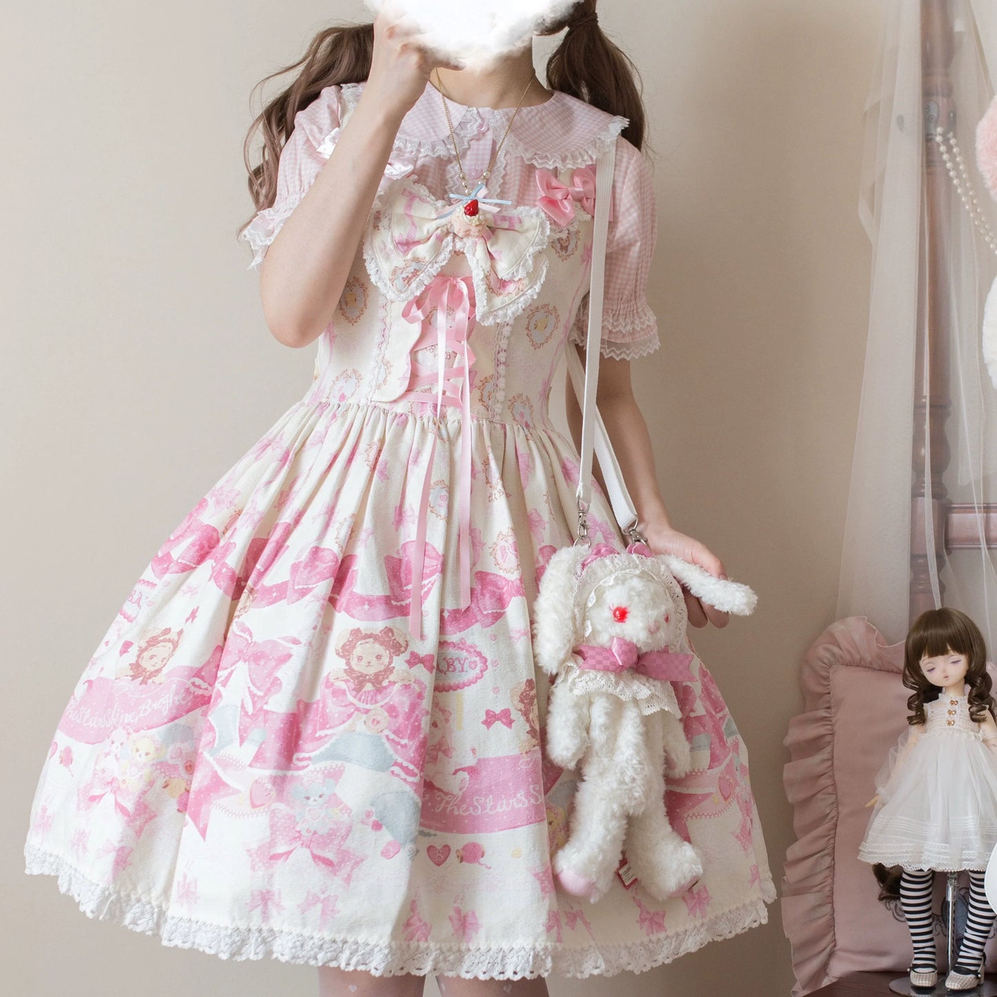 MIST - Kawaii Lolita Plaid Blouse With Cat Ear Peter Pan Collar