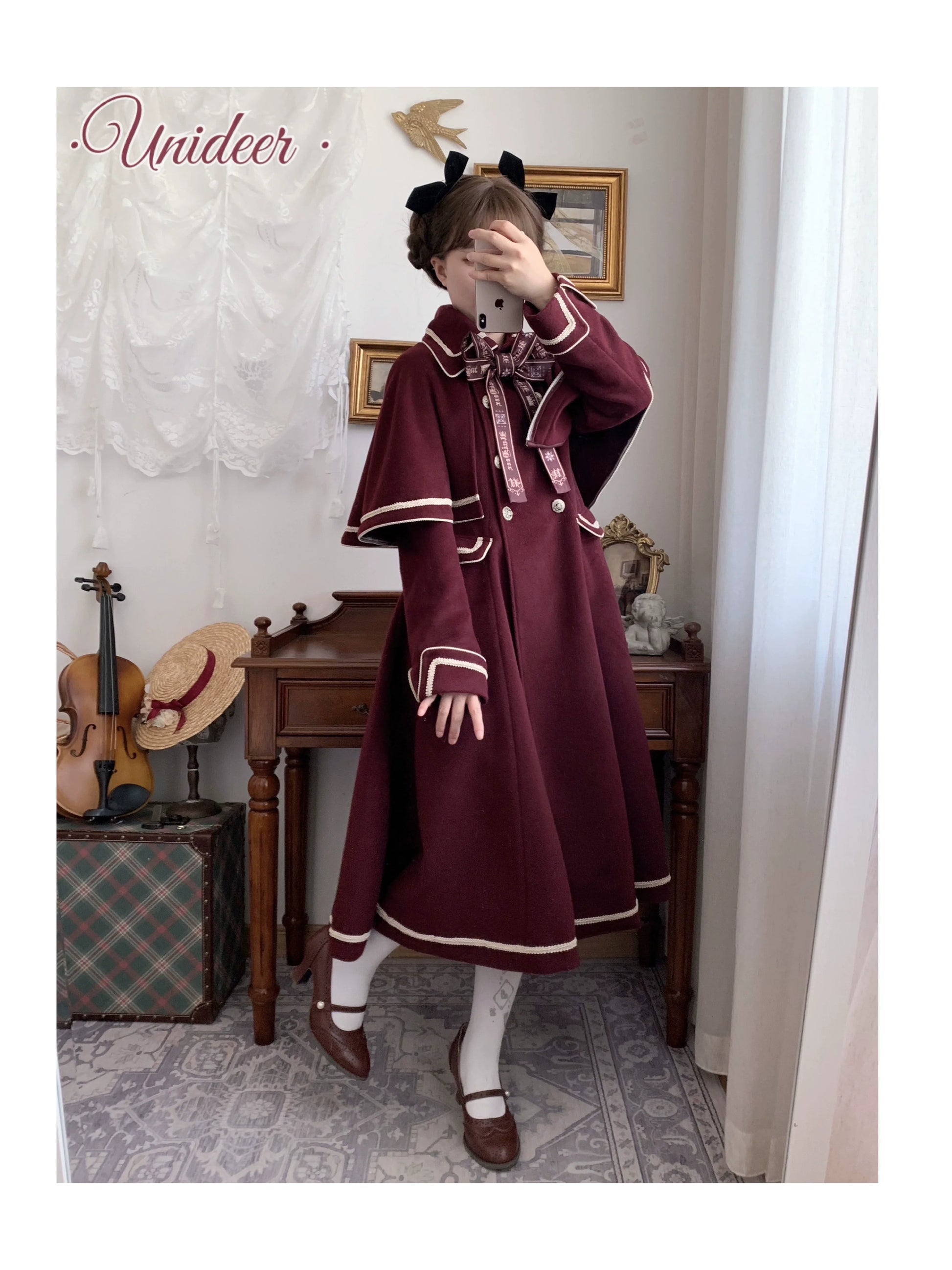 Unideer - Galaxy Traveler - Classic School Lolita Overcoat with Detachable Cape and Bow