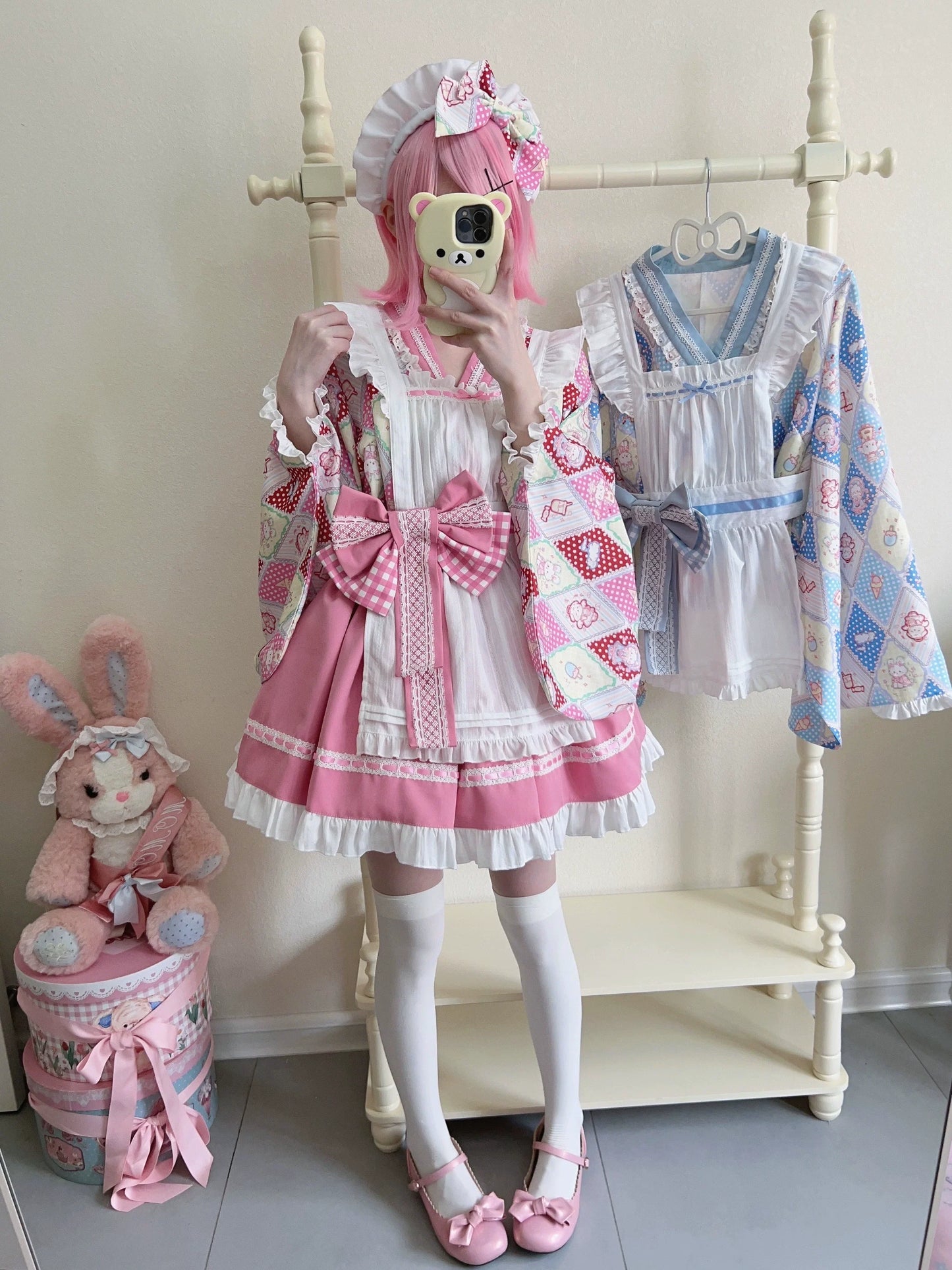 Sugar Girl - Showa Sweetness - Maid Wa Lolita Skirt Set Cute Summer Lolita Bow Apron