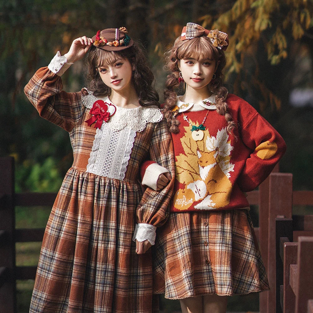 Miss Point - Chubby Fox in the Forest - Kawaii Lolita Sweater Customized Winter Lolita Couple Outfit