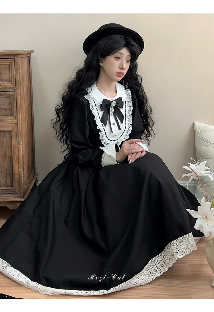 Hezi's Cat Haven - Black Cat Butler - Maid Lolita OP Dress Elegant Black and White Dress