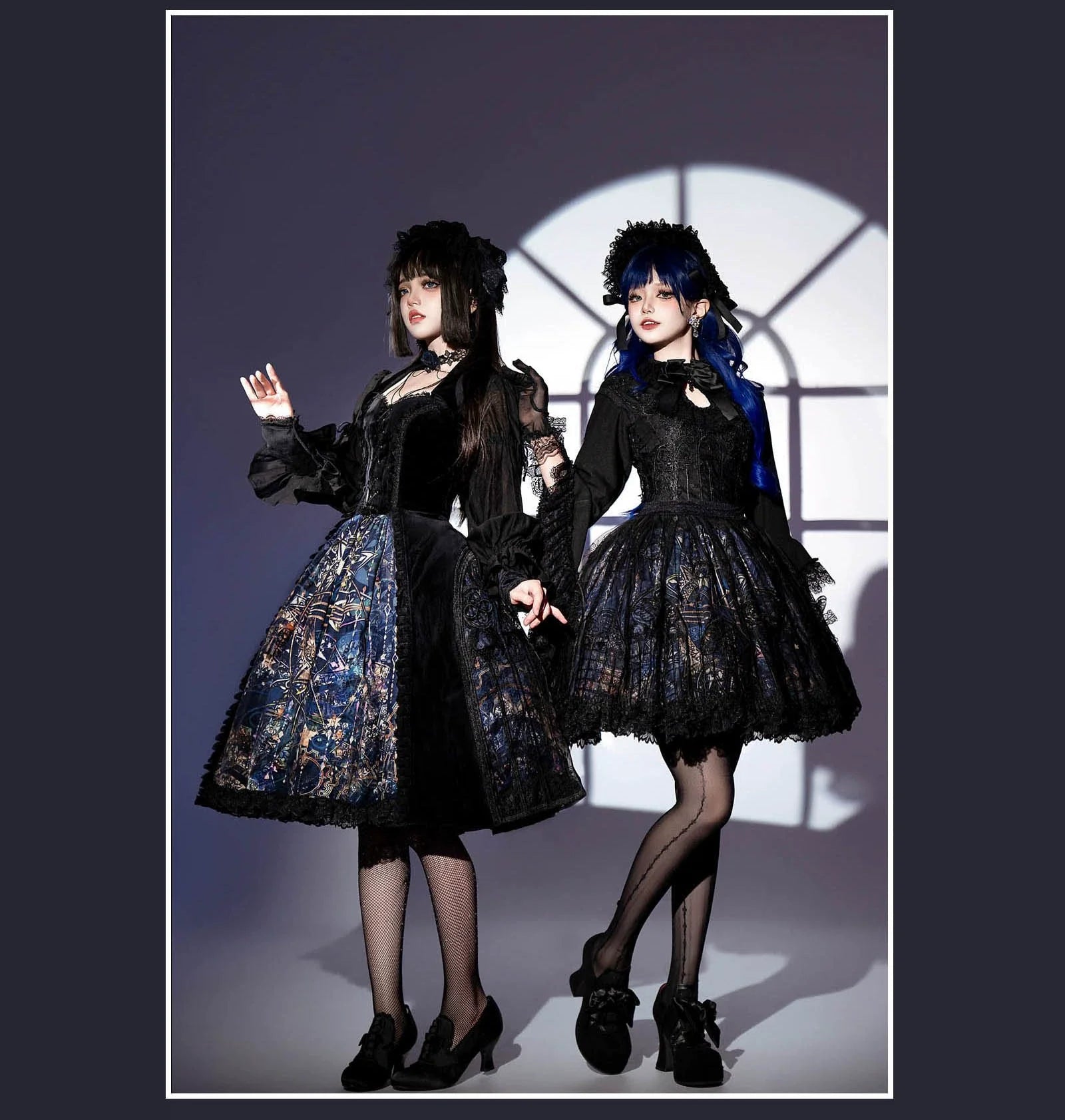 SUSIN - Night Traveler - Classic and Elegant Gothic Dress with Colorful Window Prints