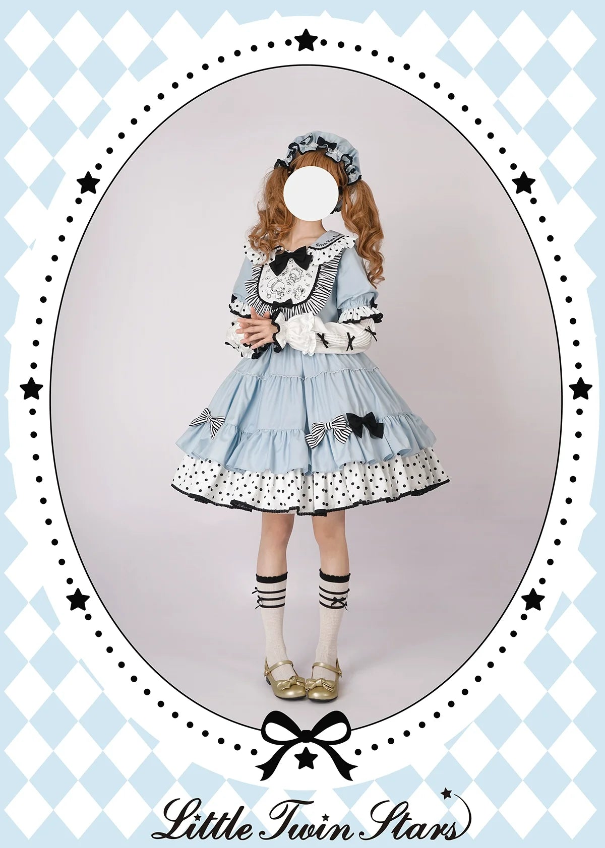 Vcastle - Sweet Lolita OP Dress Splicing Sleeve Apron Dot Print Dress