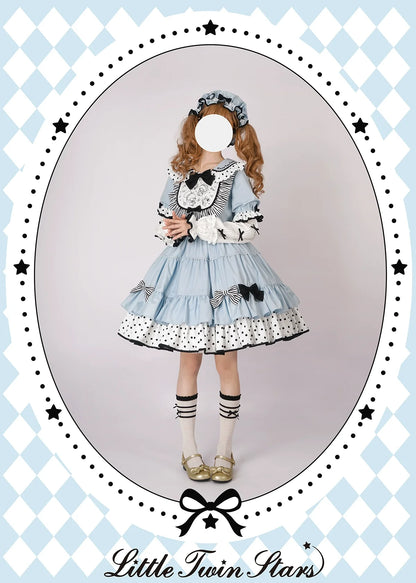 Vcastle - Sweet Lolita OP Dress Splicing Sleeve Apron Dot Print Dress