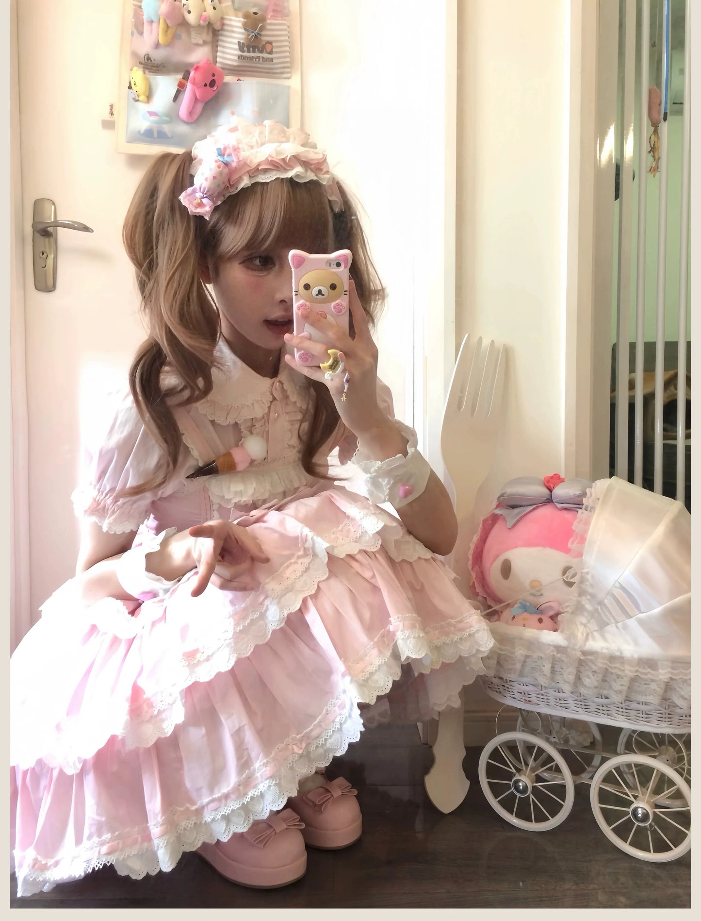 TaTaTa Lolita - Otome Heart - Cotton Old School Lolita JSK Dress Suit, Heart-Shaped Lace Trim