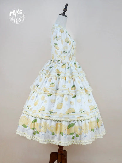Miss Point - Lemon Chick - Country Lolita Printed OP With Button Front