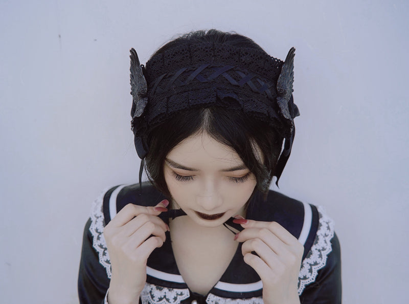 Strange Sugar - Black Wings Halloween Goth Lolita Hairband