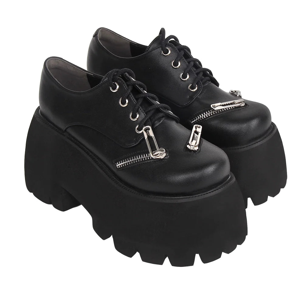 Angelic Imprint - Punk Lolita Round Toe Black Platform Shoes