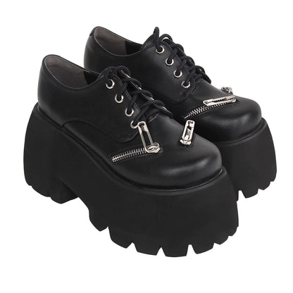 Angelic Imprint - Punk Lolita Round Toe Black Platform Shoes