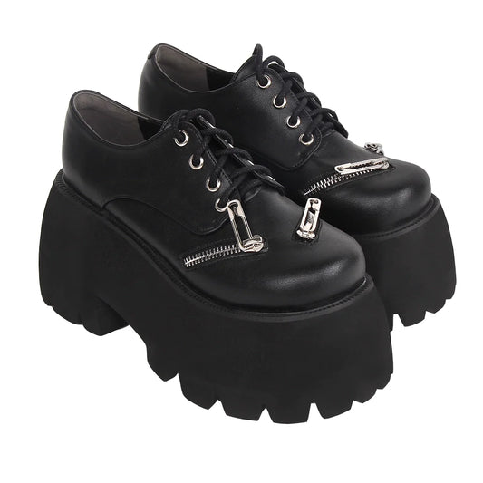 Angelic Imprint - Punk Lolita Round Toe Black Platform Shoes