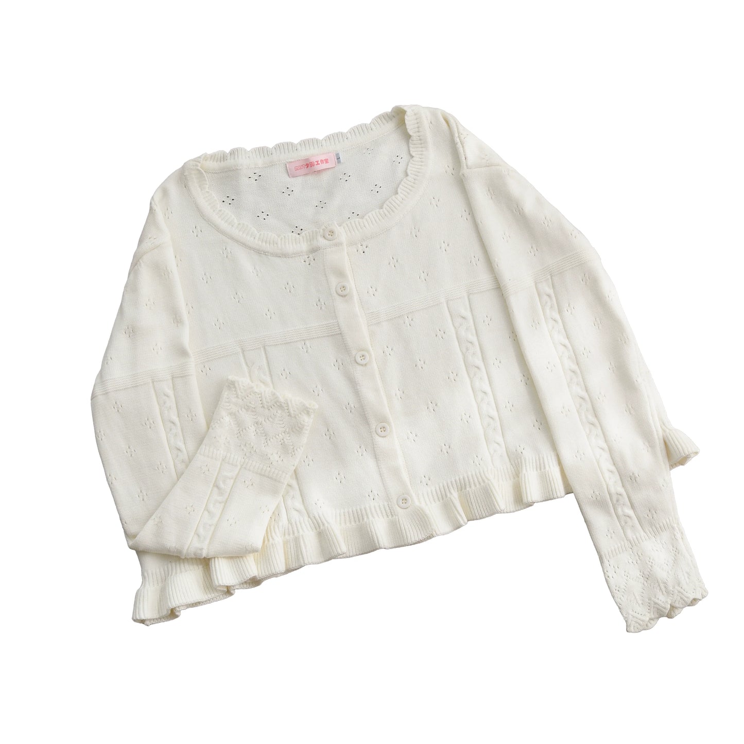MIST - Kawaii Lolita Sweater Cardigan, Ruffled Lace Hem