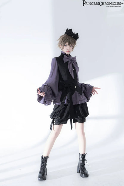 Princess Chronicles - Rabbit Hunt 2.0 - Ouji Lolita Retro Cool Purple Shirt & Shorts Set