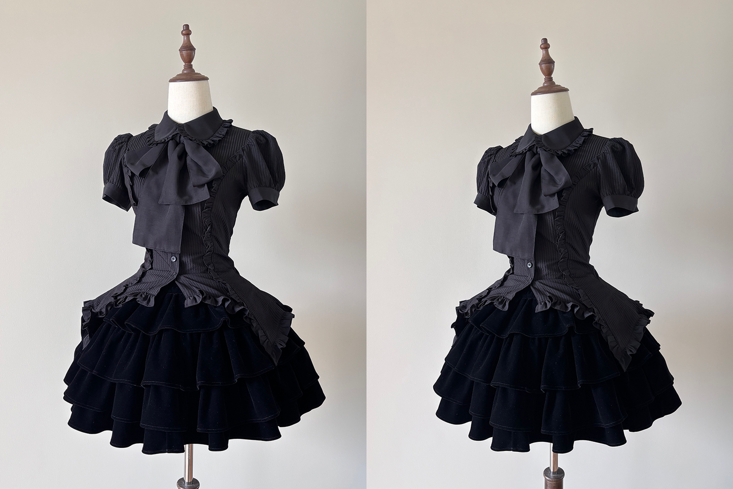 FlowerFairyDaily - Lilith - Gothic Lolita Short Sleeve Shirt, Detachable Tie