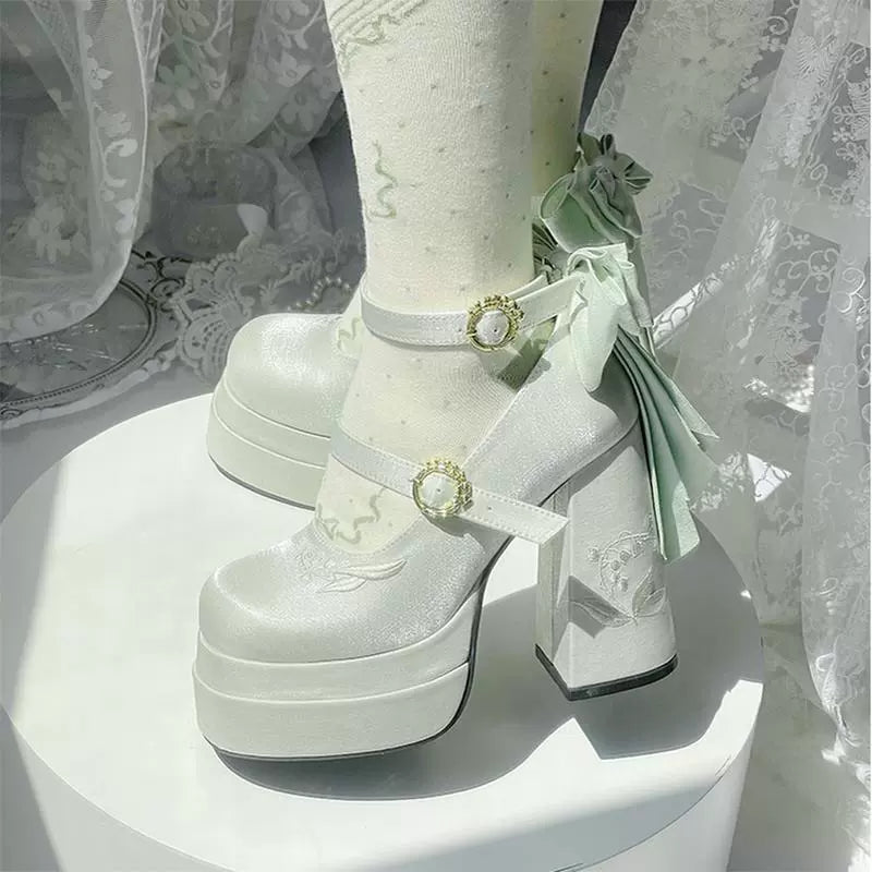Dreamland - Floating Dream Lily - Elegant Lolita High Heel Shoes, Detachable Bow