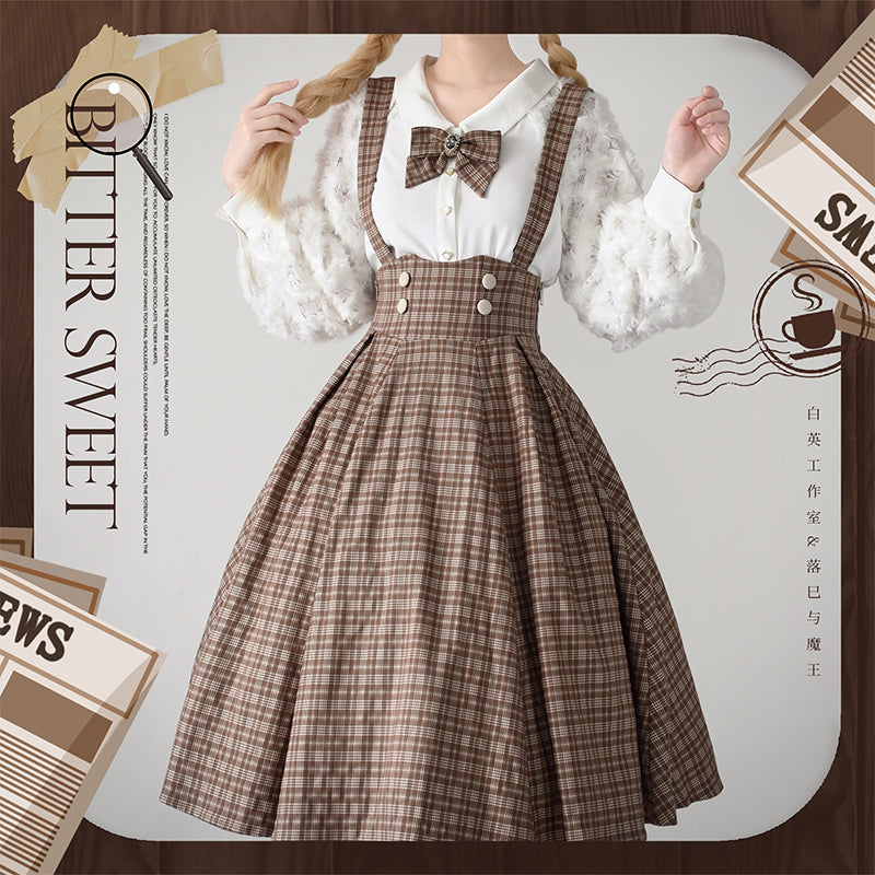 BitterSweet - Vintage Lolita Skirt Fishbone Tartan Super High Waist SK