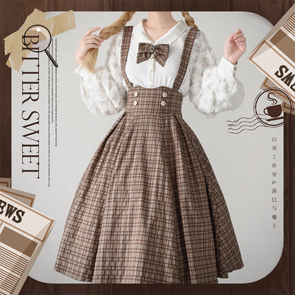 BitterSweet - Vintage Lolita Skirt Fishbone Tartan Super High Waist SK