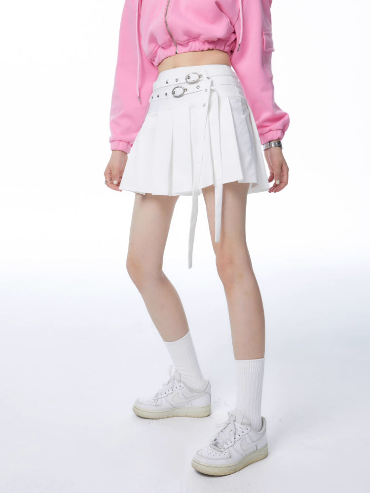 College style white pleated skirt【s0000006725】