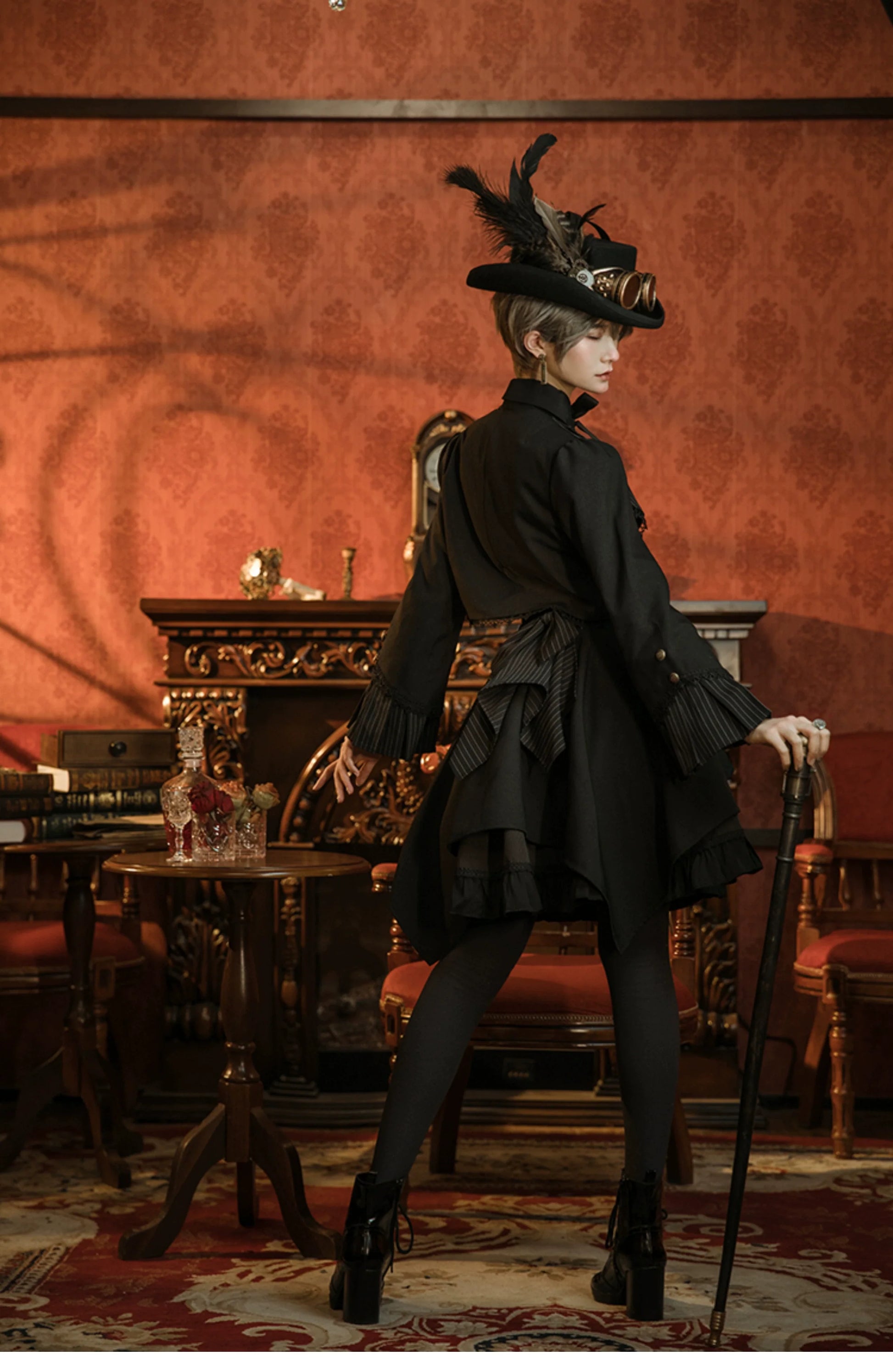 Mr. Yi's Steam Continent - Gothic Lolita Cardigan Long Sleeve Black Short Jacket