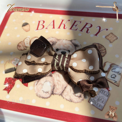 Bear Doll - Augustina - Kawaii Lolita Chocolate Paired Brooch and Hair Clip
