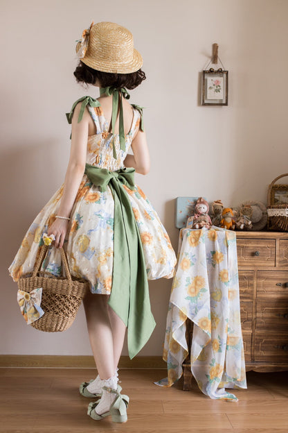 Akiyama Future Studio - Sunflower Print Lolita JSK Dress in Breathable Light Fabric
